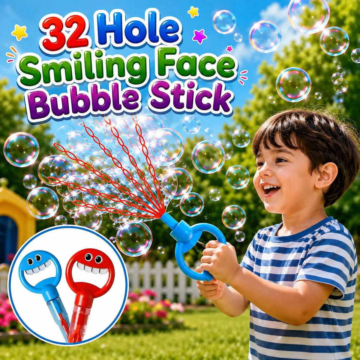 32 Hole Smiling Face Bubble Stick For Kids (HY-111)