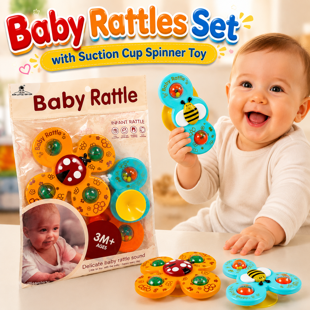 3 in 1 Baby Rattles Set with Suction Cup Spinner Toy (6329)