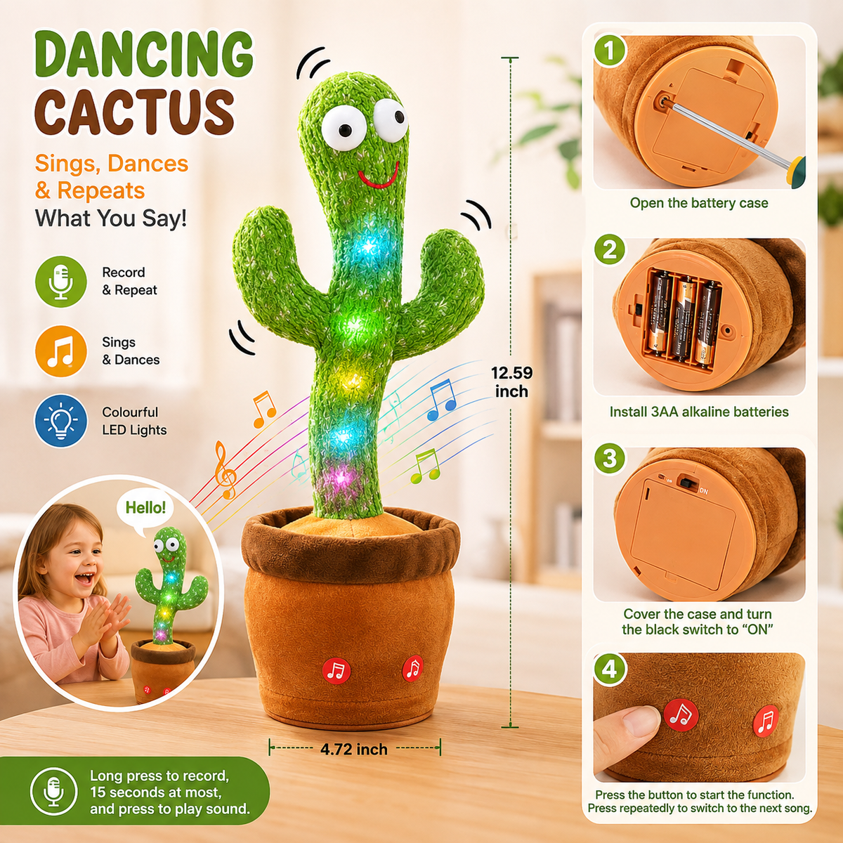 Premium Dancing Talking Cactus Toy (Rechargeable)